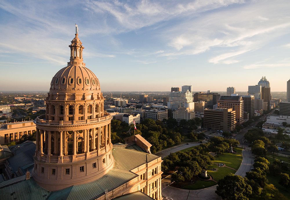 Austin, TX skyline featuring the Texas legislature building